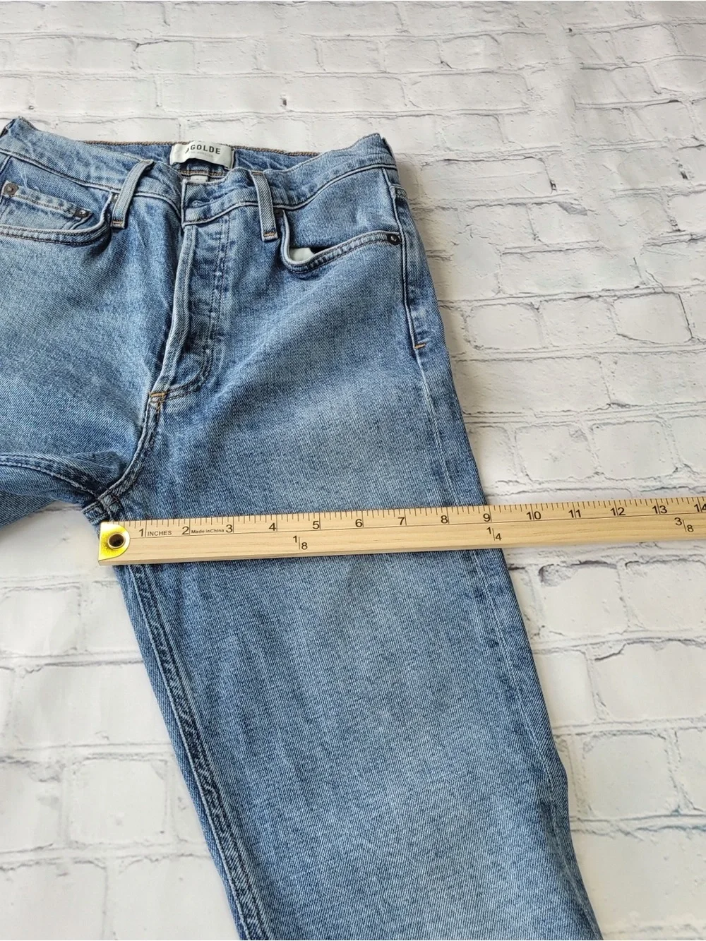 ✅ Agolde High-Rise Light Blue Slim Leg Leg Jeans raw hem size 24